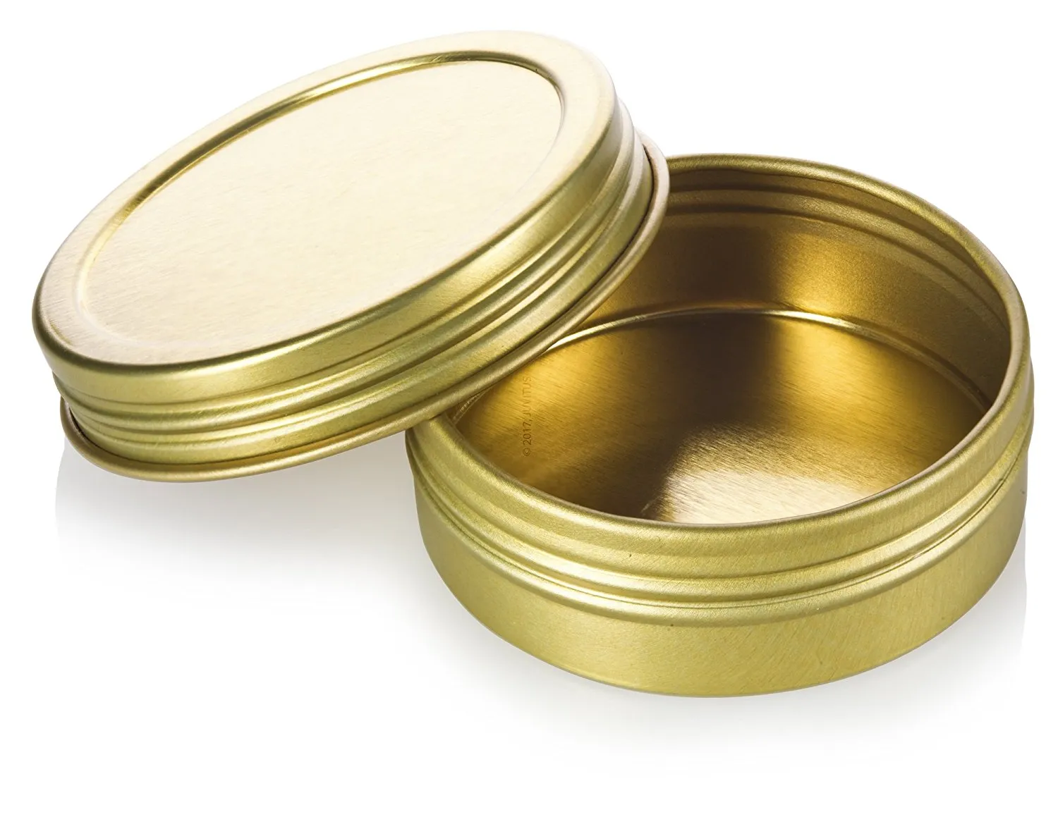 1 oz Gold Metal Steel Tin Flat Container with Tight Sealed Twist Screwtop Cover Lid (6 pack)