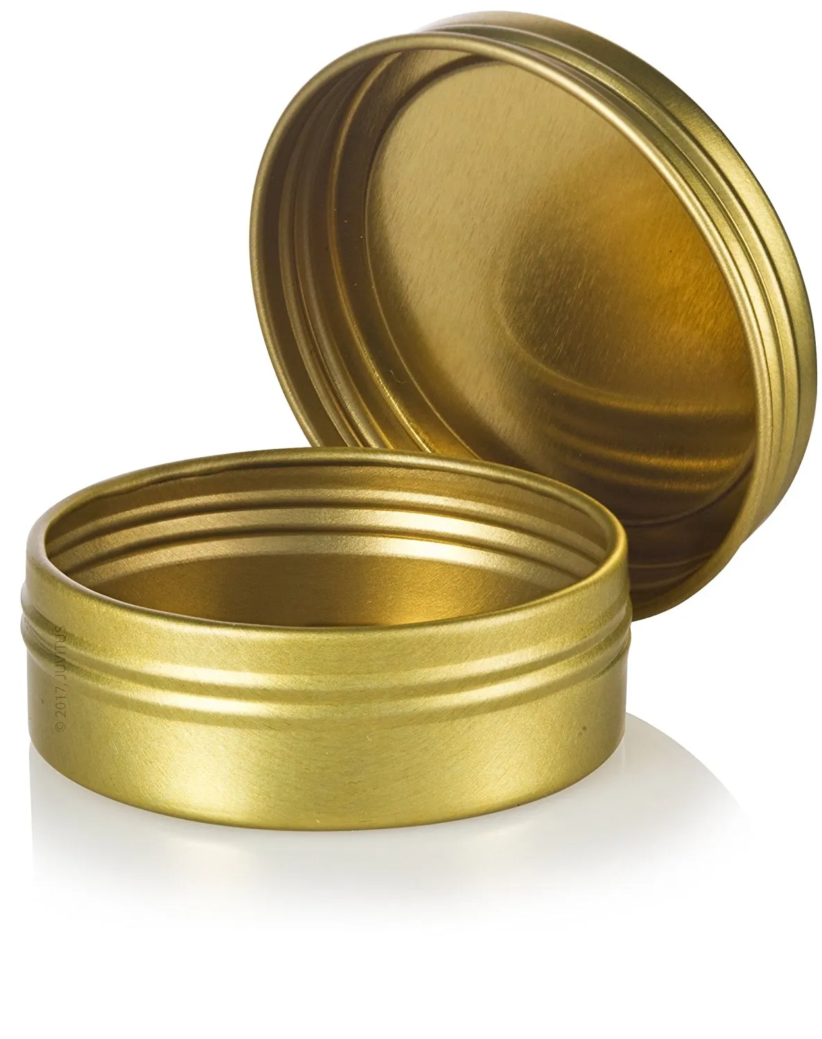 1 oz Gold Metal Steel Tin Flat Container with Tight Sealed Twist Screwtop Cover Lid (6 pack)