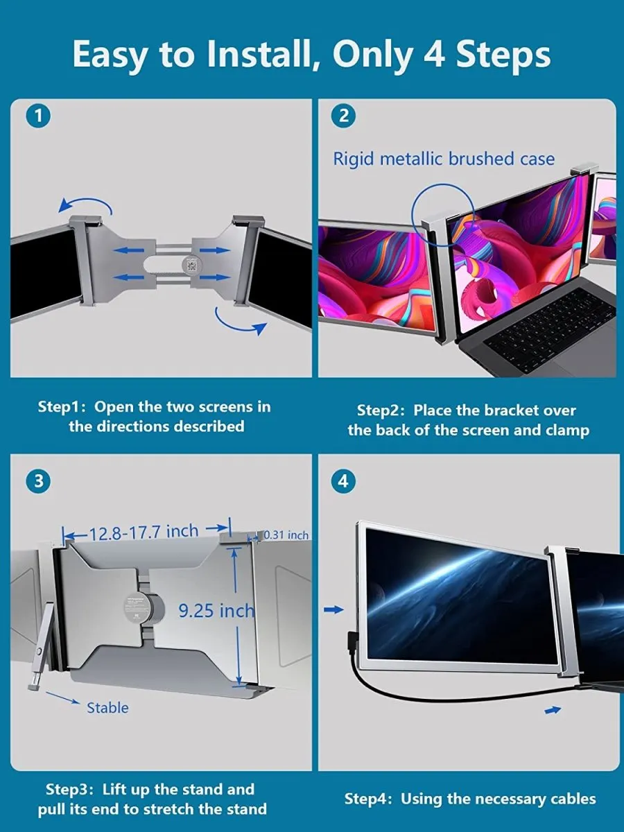 15 Inch Triple Portable Monitor FOPO FHD 1080P HDR IPS Laptop Monitor Screen Extender for Dual Monitor Display