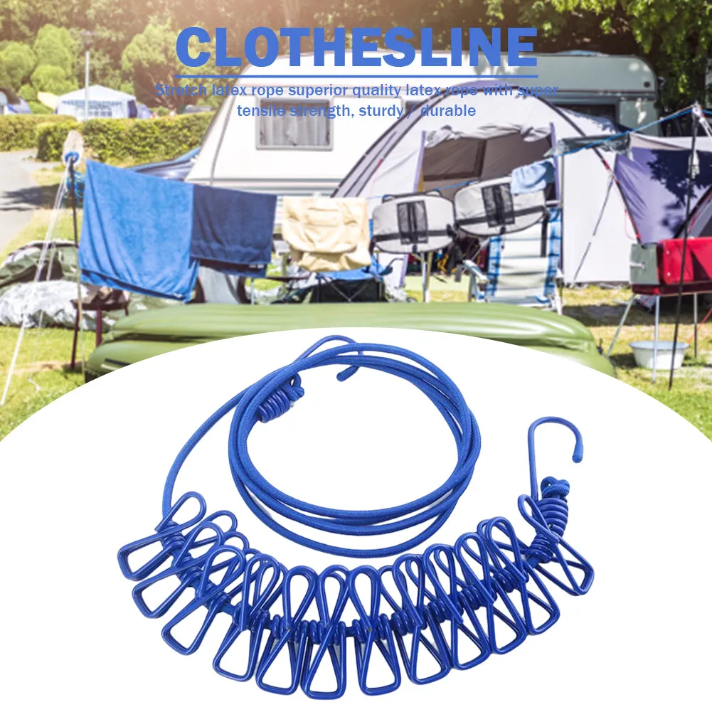 180Cm Adjustable Clothesline Washing Line With 12 Clips F49-8-1069 Purple