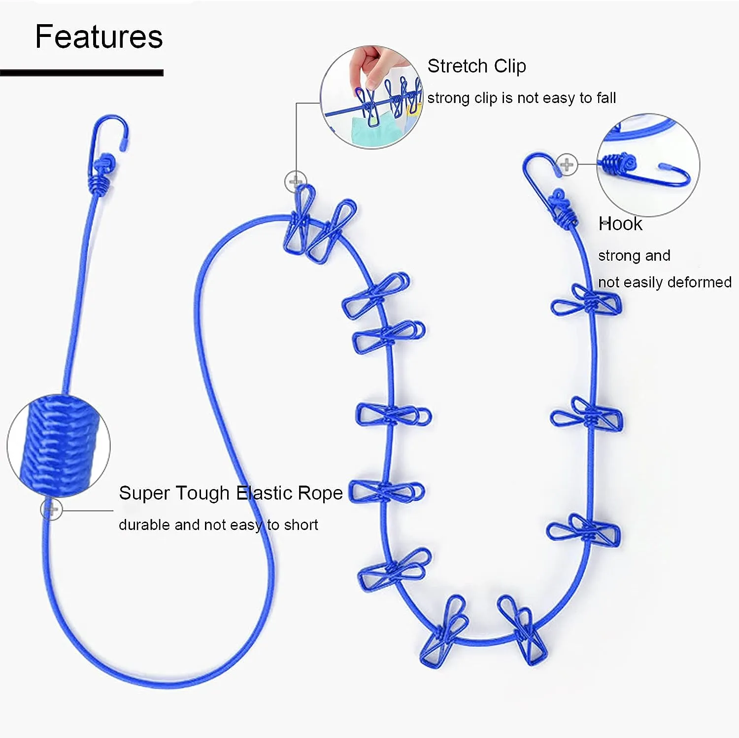 180Cm Adjustable Clothesline Washing Line With 12 Clips F49-8-1069 Purple