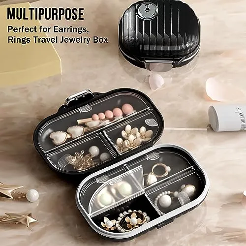 2 Pack Pill Organizer Pill Box 7 Compartments Large Pill Dispenser Home Travel Supplement Holder Airtight Vitamin Container Daily Medicine Travel Essentials(Small  Large)