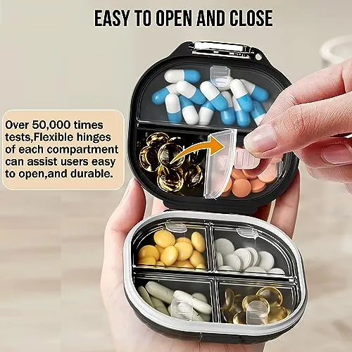 2 Pack Pill Organizer Pill Box 7 Compartments Large Pill Dispenser Home Travel Supplement Holder Airtight Vitamin Container Daily Medicine Travel Essentials(Small  Large)