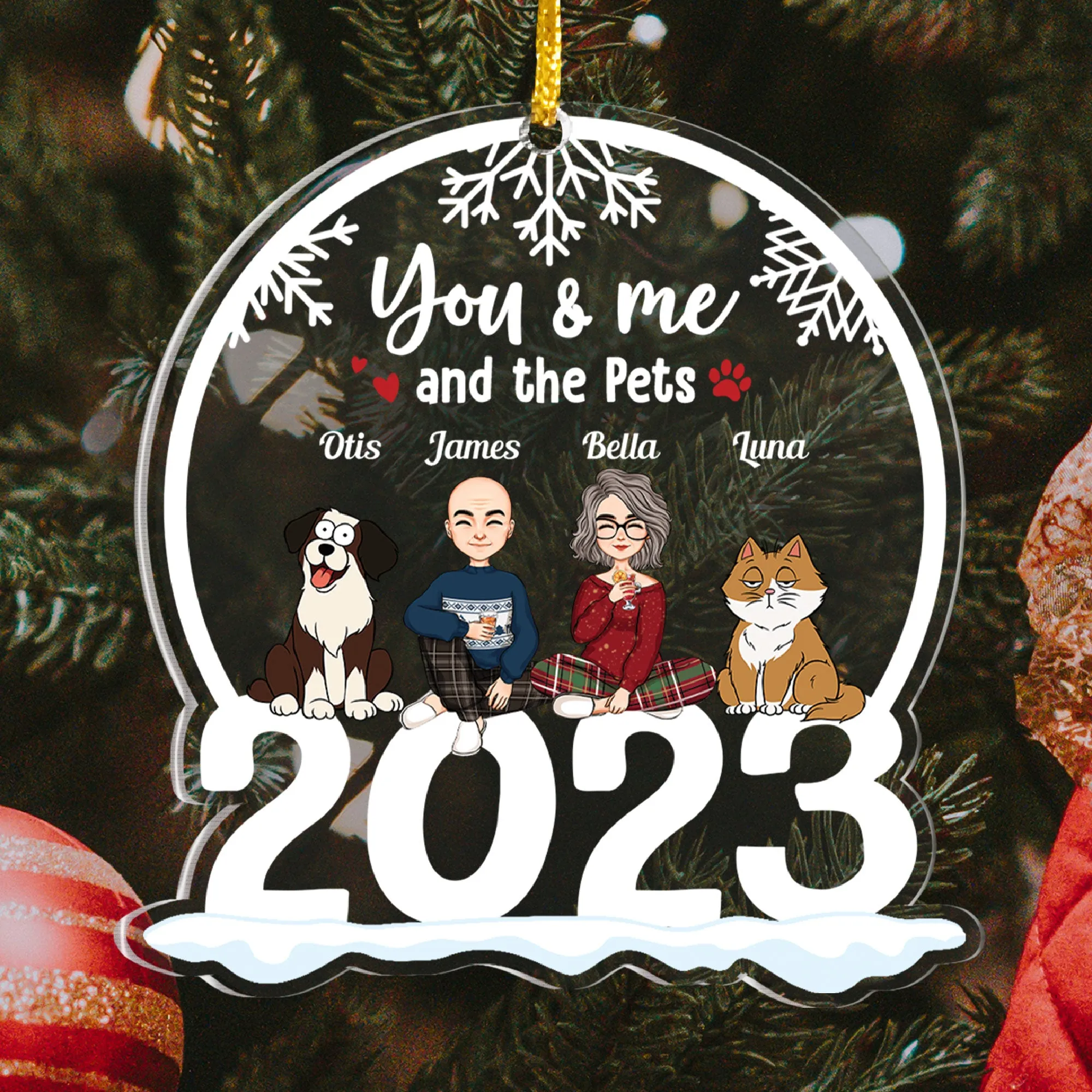 2023 Christmas Couples With Pets, Dogs, Cats - Personalized 2023 Shaped Acrylic Ornament