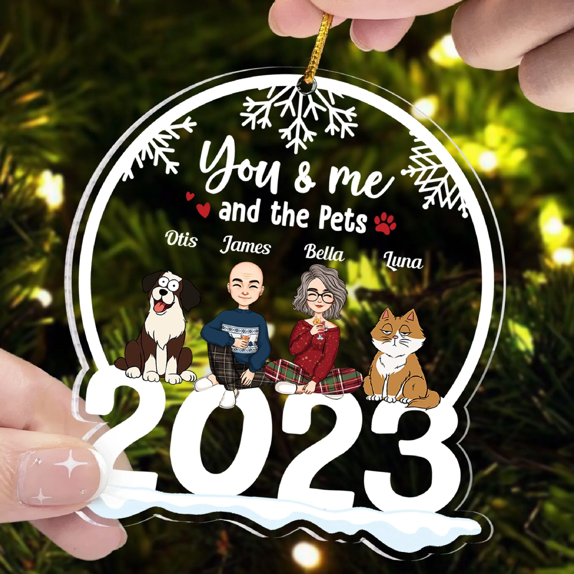 2023 Christmas Couples With Pets, Dogs, Cats - Personalized 2023 Shaped Acrylic Ornament