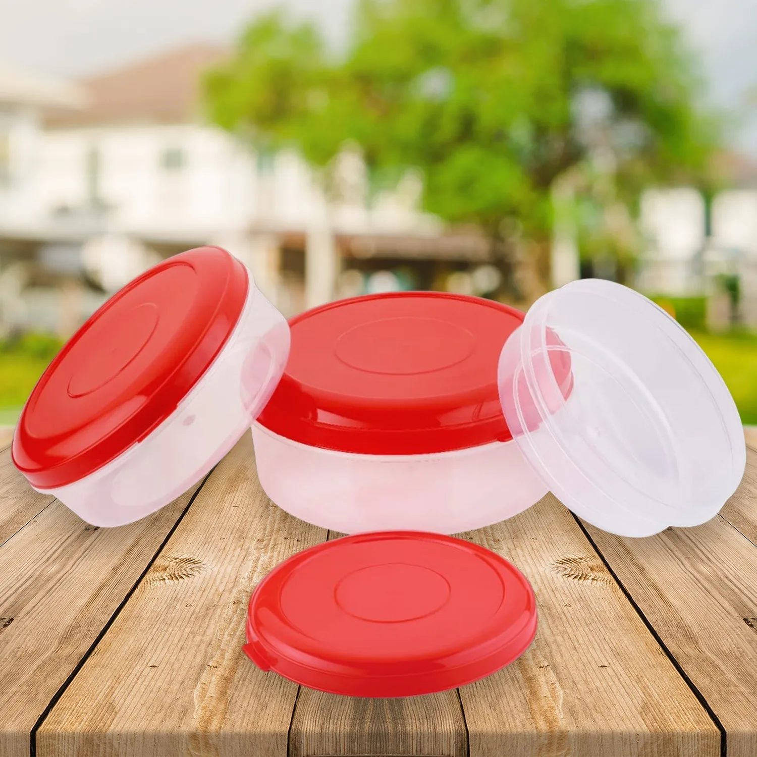 2062 Heavy Plastic Material Stackable & Reusable Classic Round Plastic Big Storage Container Box For Kitchen & Home Organization (PACK OF 3)