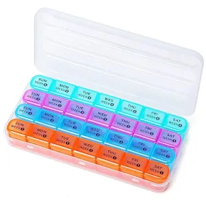 28 Day Monthly Pill Organizer - Weekly Pill Box 1 Time a Day, 4 Weeks Large Pill Case for Traveling, Big Compartment Personal Pill Organizers for Vitamins, Fish Oils, Supplements and Medicine