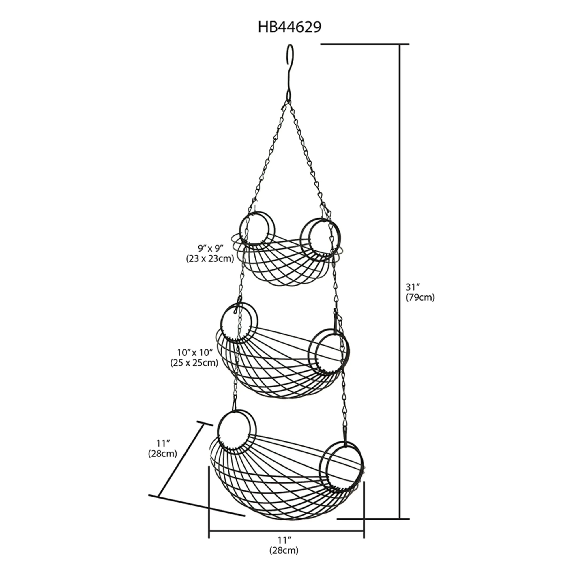 3-Tier Black Oval Hanging Basket