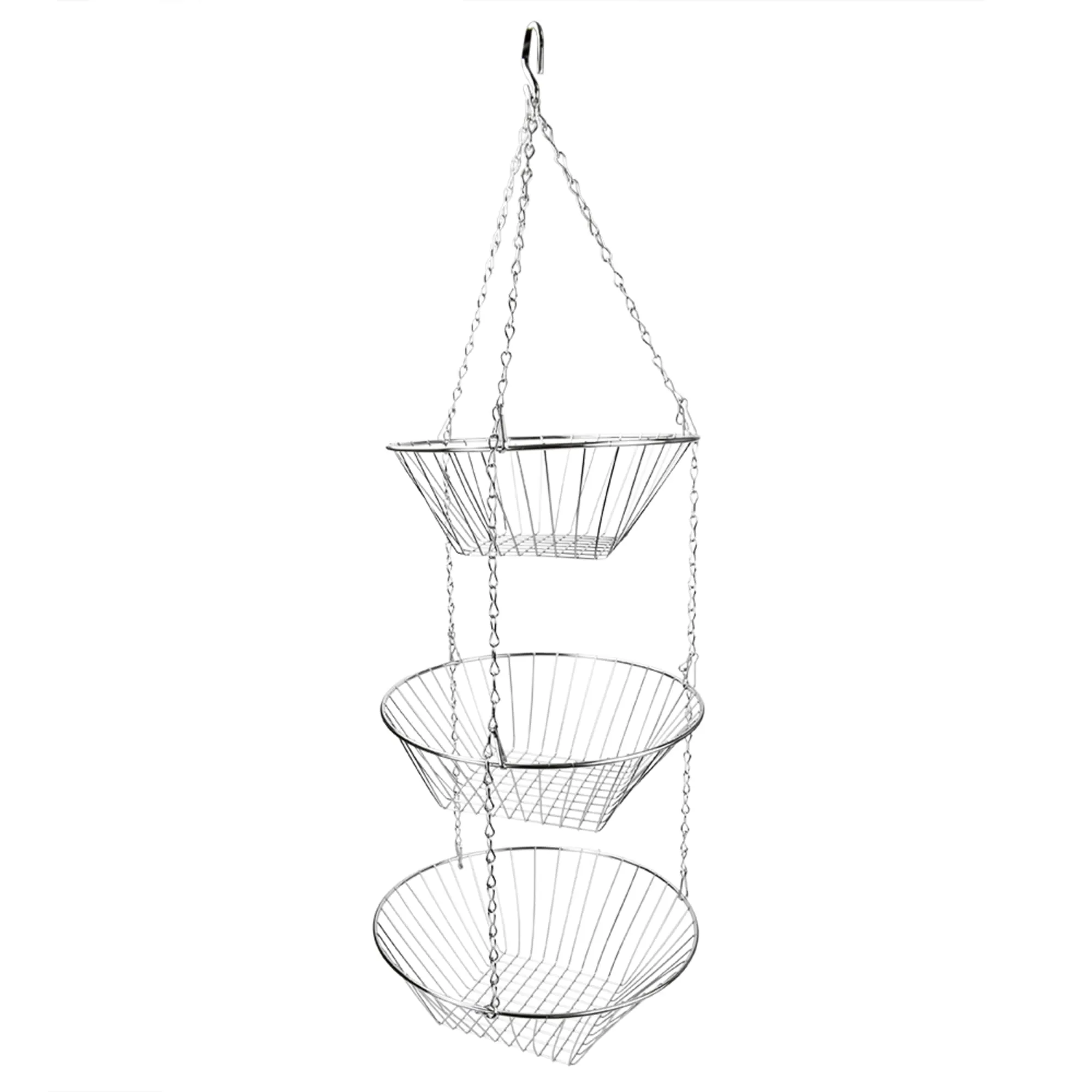 3 Tier Wire Hanging Round Fruit Basket, Chrome