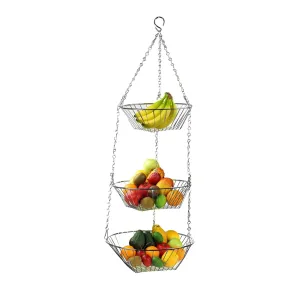 3 Tier Wire Hanging Round Fruit Basket, Chrome