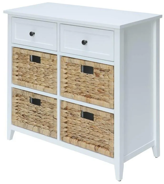 30" X 13" X 28" White Wood Veneer 6 Drawers Accent Chest