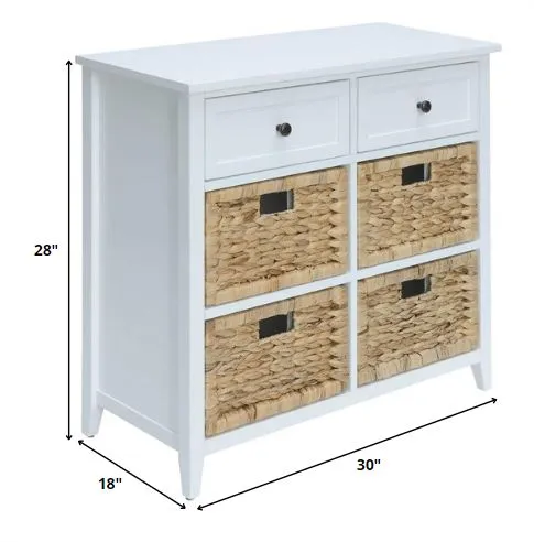 30" X 13" X 28" White Wood Veneer 6 Drawers Accent Chest