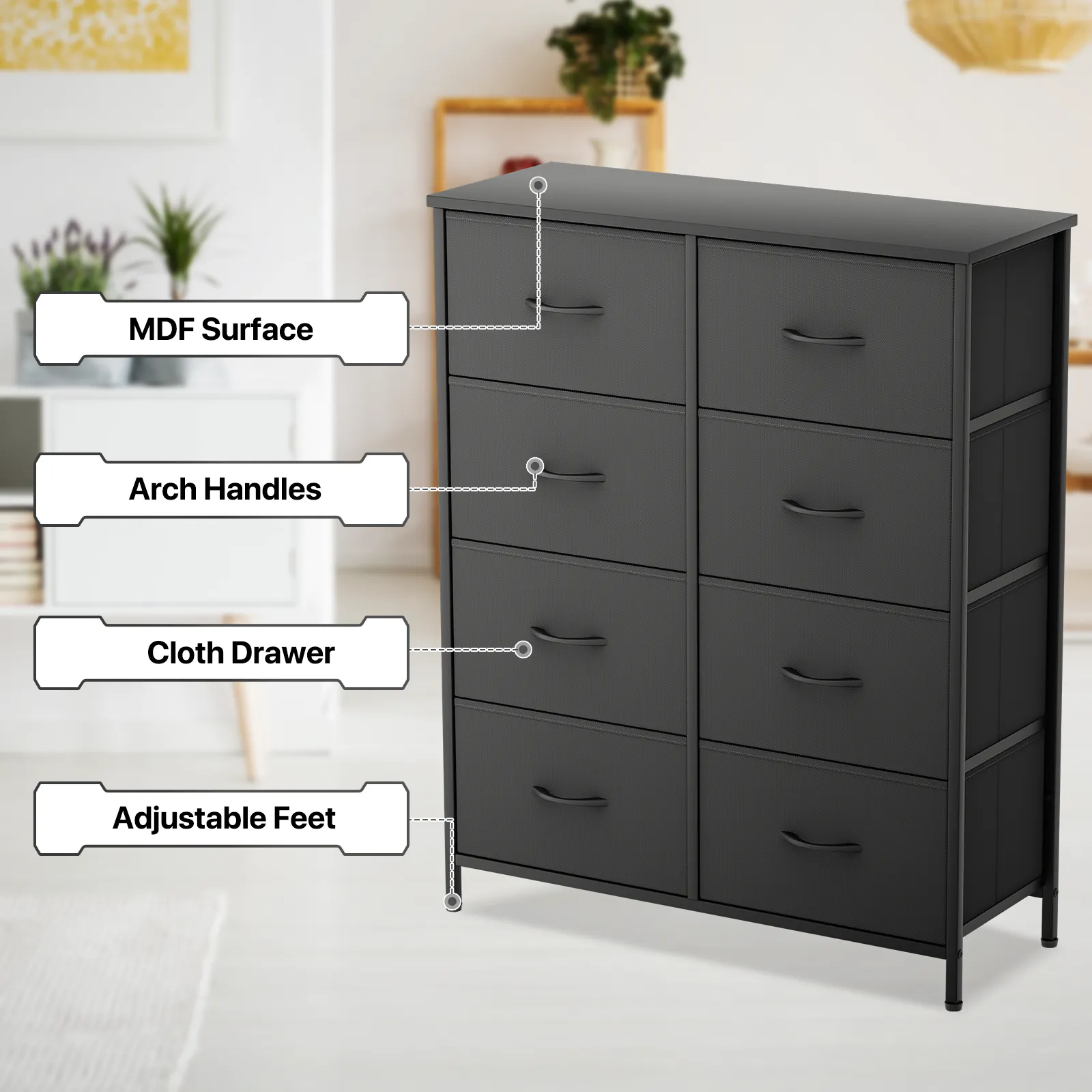 38.5" Dresser Model Fabric Drawer Metal Frame, 8-Drawer