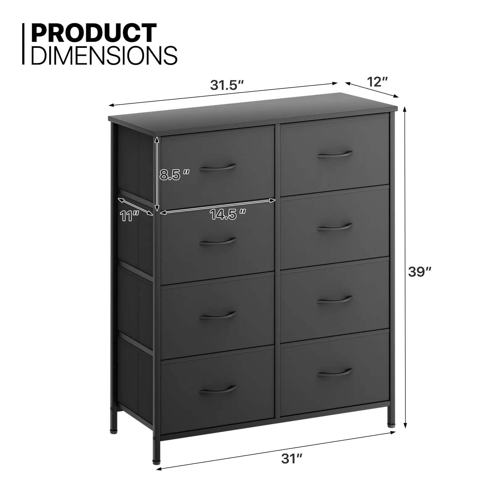 38.5" Dresser Model Fabric Drawer Metal Frame, 8-Drawer