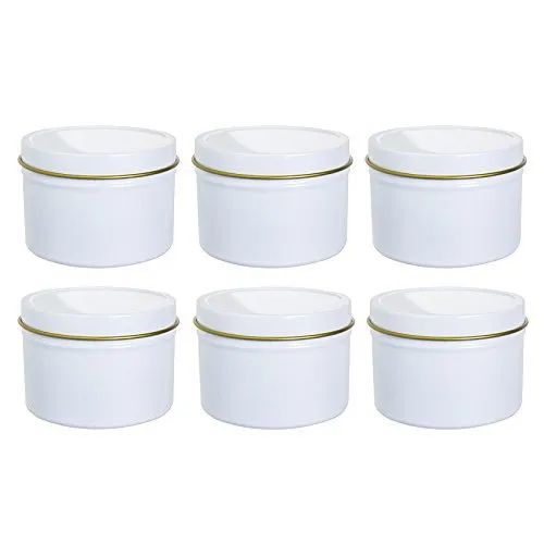 4 oz White Metal Steel Tin Container with Tight Sealed Slip Cover (6 Pack)