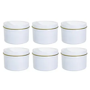 4 oz White Metal Steel Tin Container with Tight Sealed Slip Cover (6 Pack)