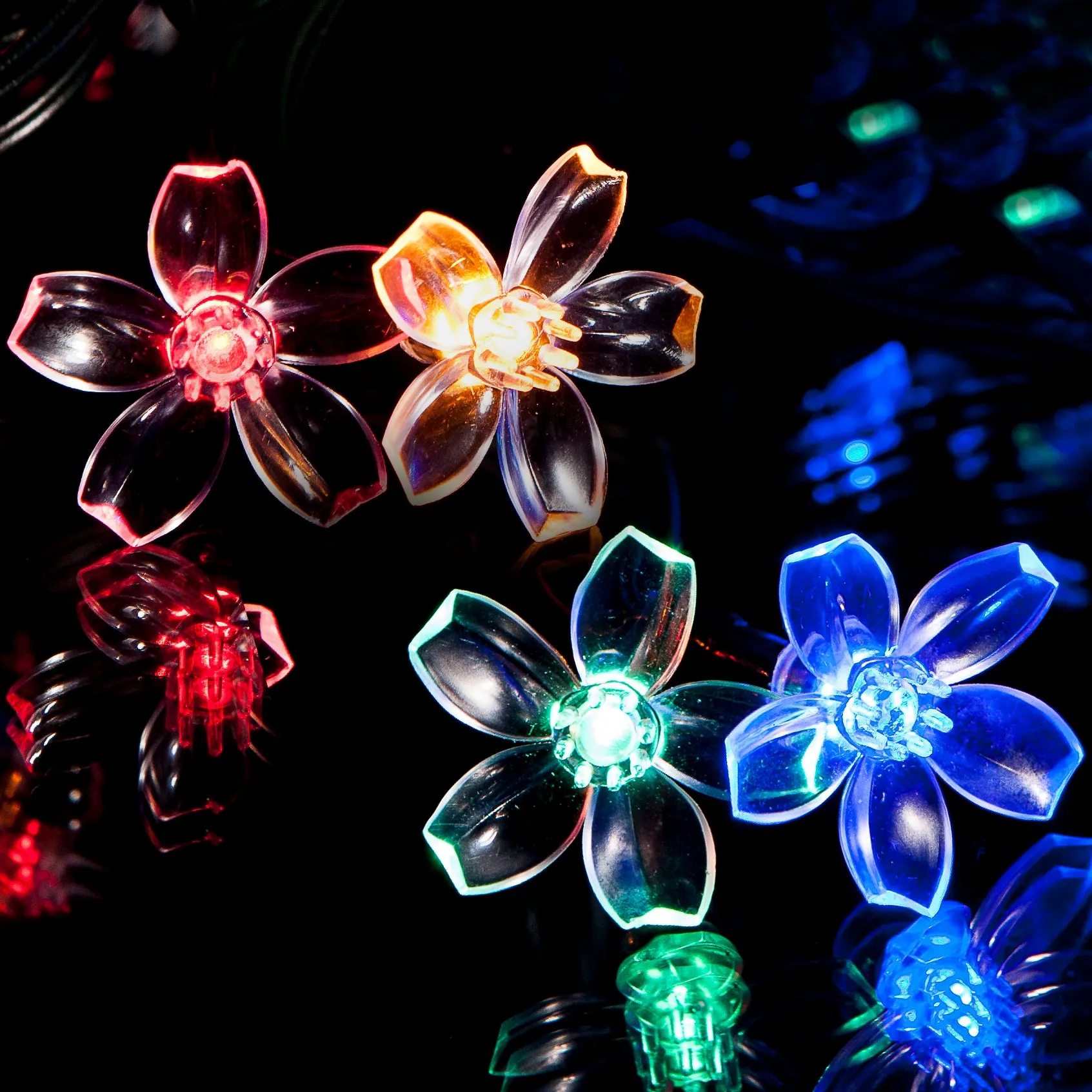 50 Multi-Colour LED Cherry Blossom Flowers Solar Fairy Lights