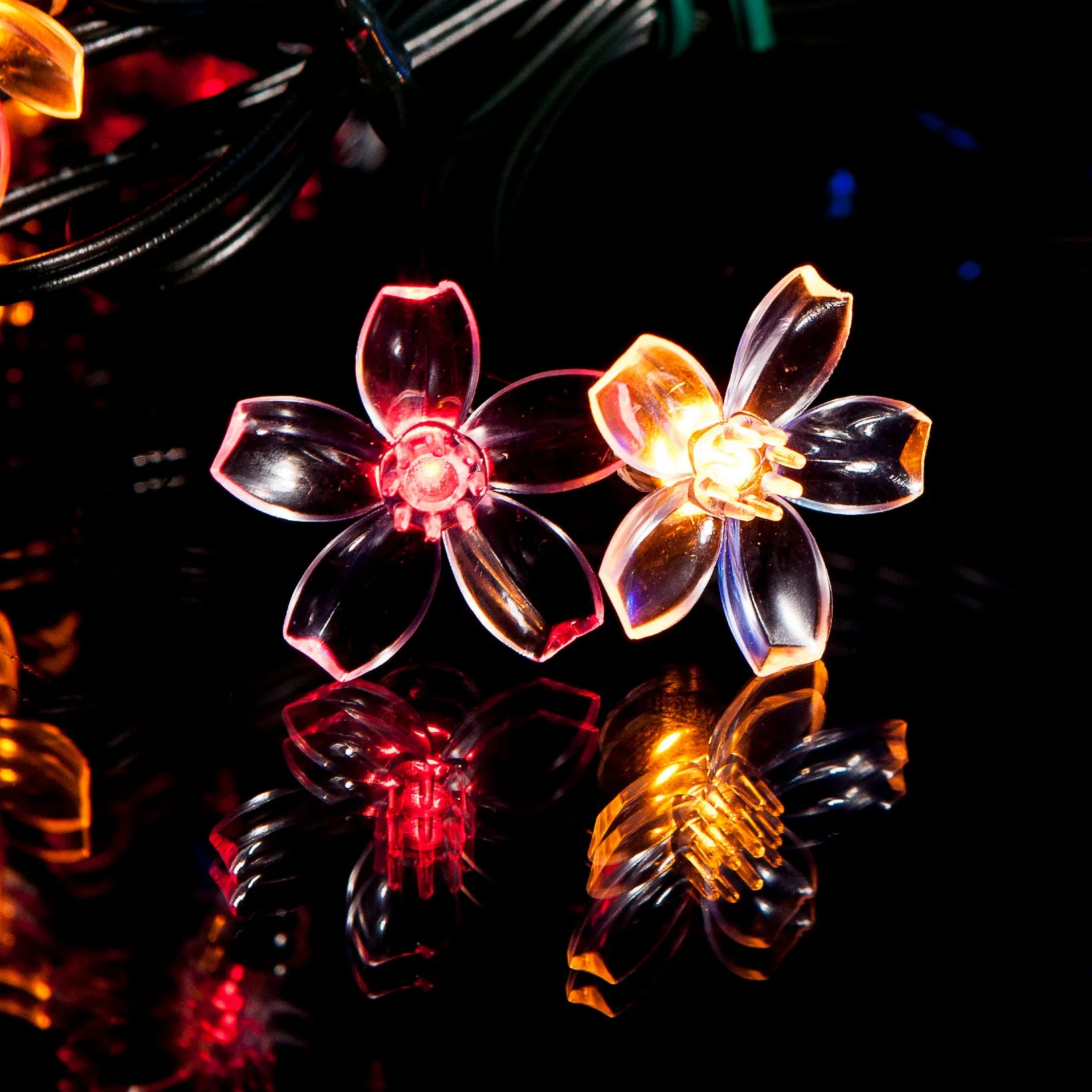 50 Multi-Colour LED Cherry Blossom Flowers Solar Fairy Lights