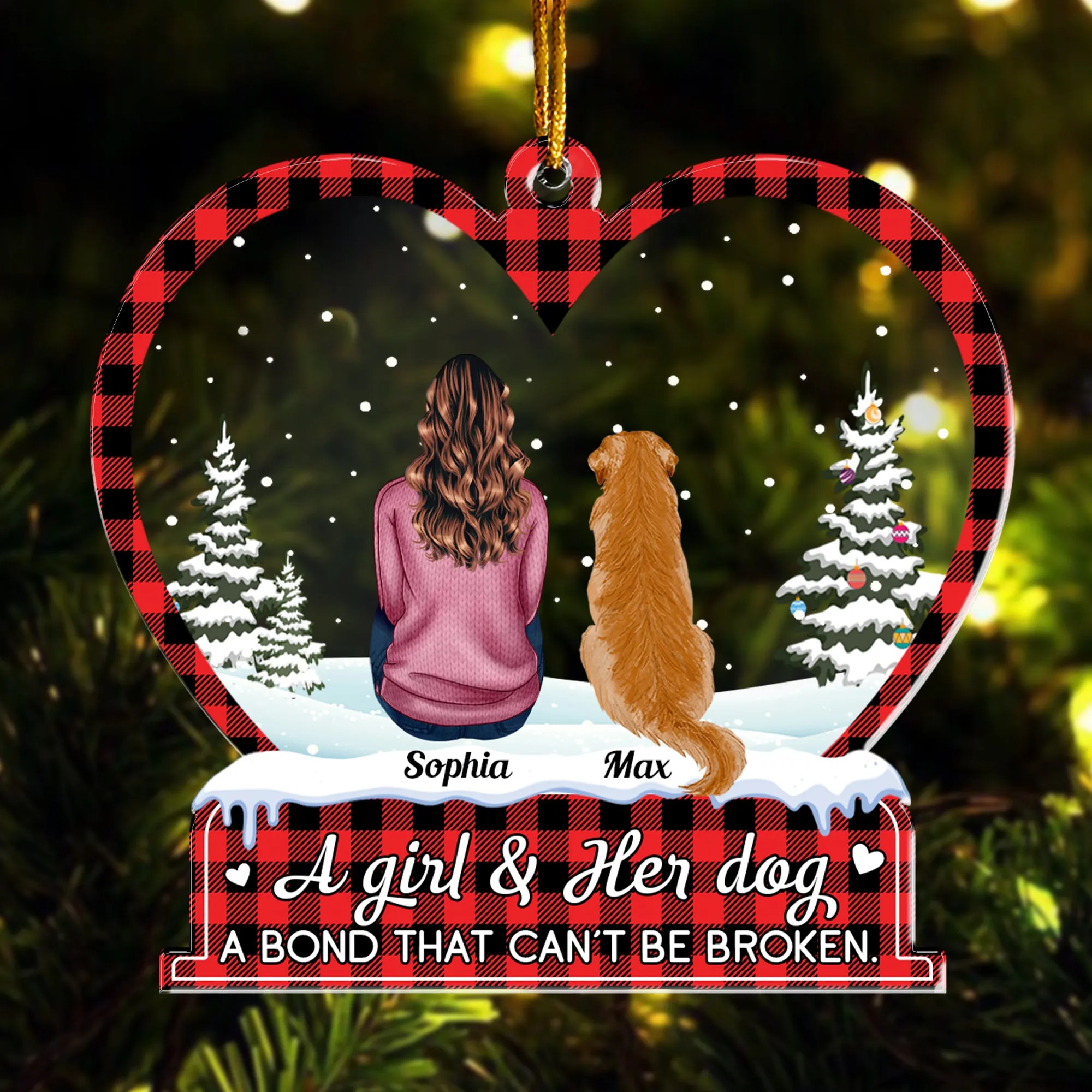 A Girl And Her Pets - Personalized Heart Shaped Acrylic Ornament