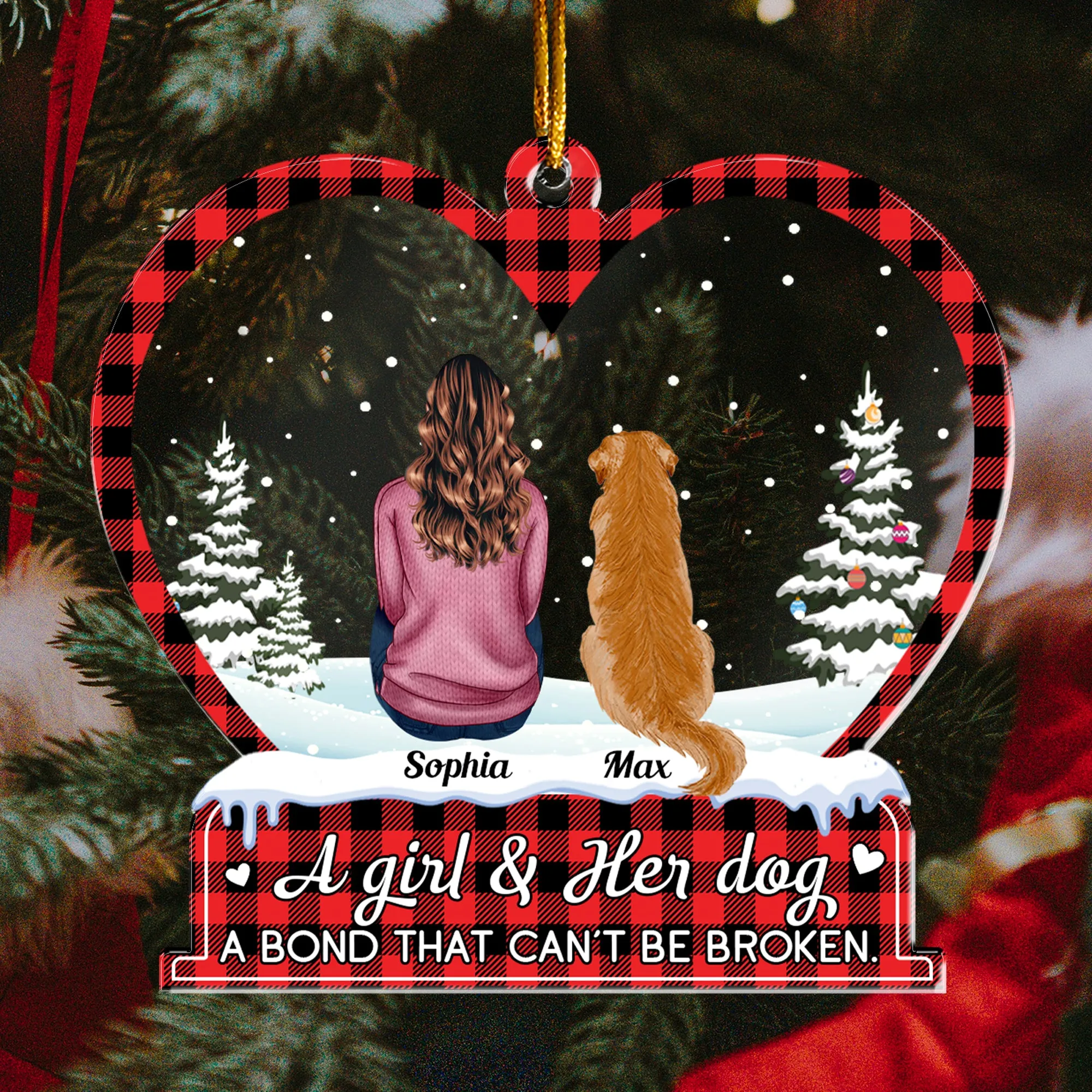 A Girl And Her Pets - Personalized Heart Shaped Acrylic Ornament