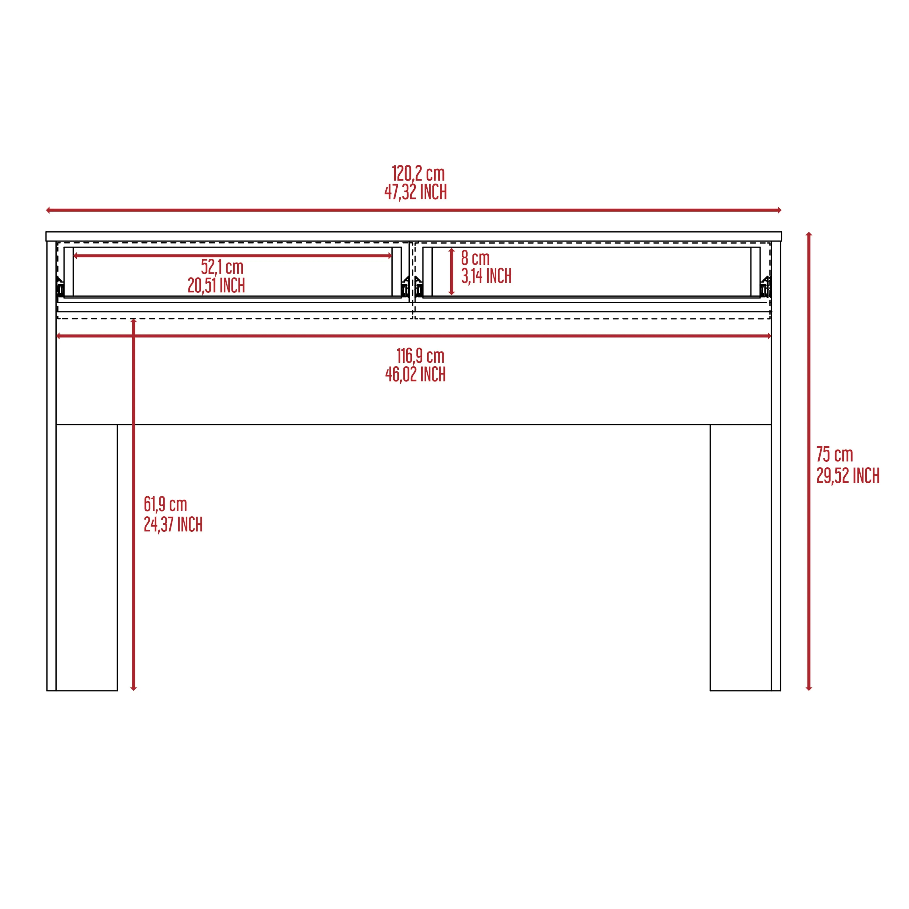 Acre Writing Computer Desk, Two Drawers