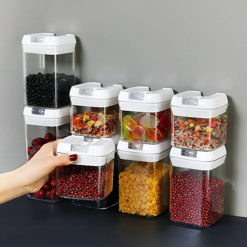 Air-Tight Food Storage Container 7pcs For Cereals Easy Lock Sealed Jar Plastic Transparent Milk Powder Grains Candy Kitchen Organizer