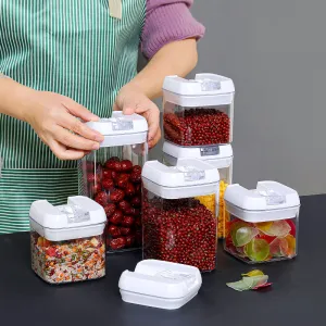 Air-Tight Food Storage Container 7pcs For Cereals Easy Lock Sealed Jar Plastic Transparent Milk Powder Grains Candy Kitchen Organizer