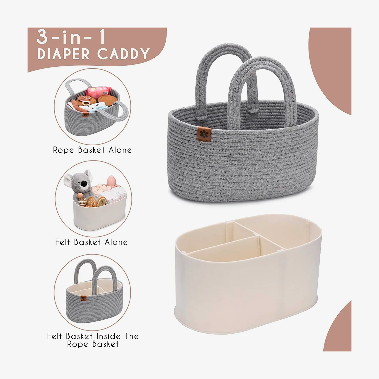 Baby Diaper Caddy Organizer - Cool Gray