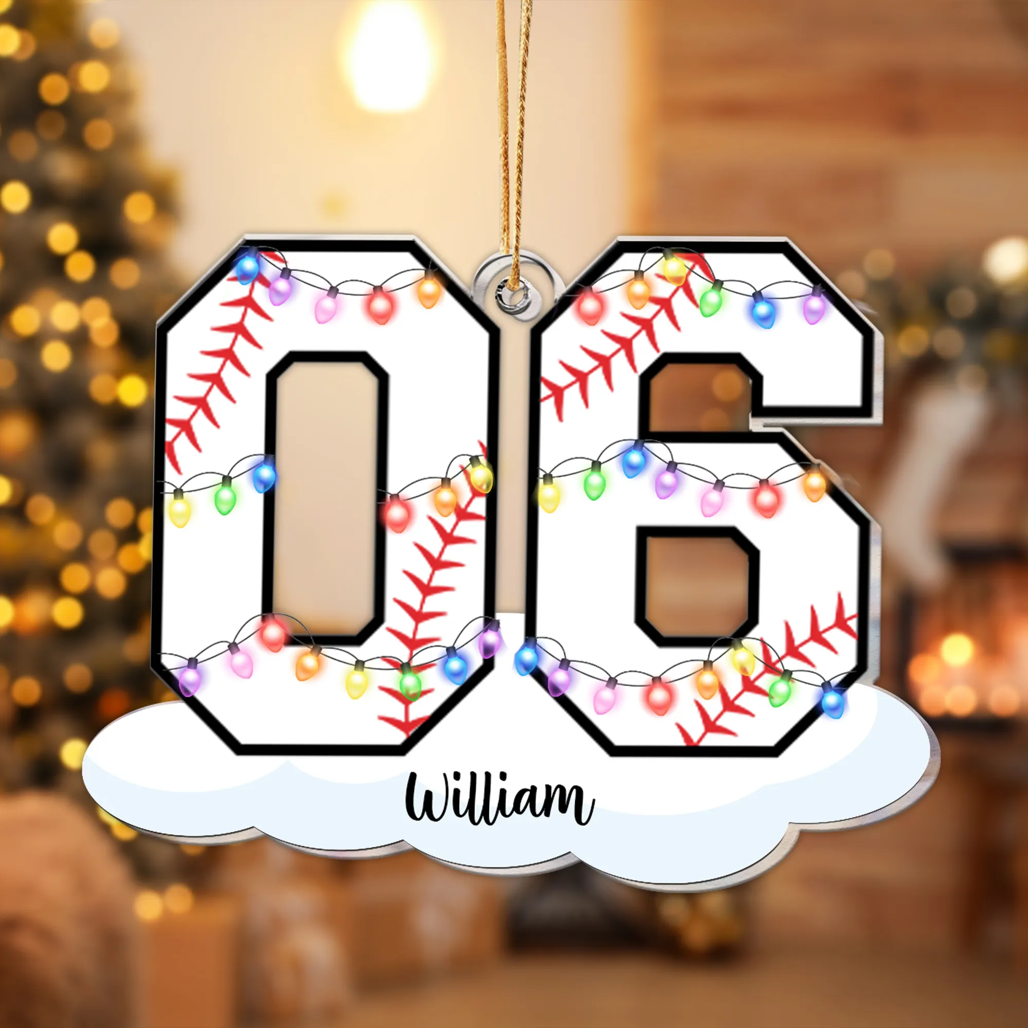 Baseball With Name And Number Christmas Light - Personalized Acrylic Ornament