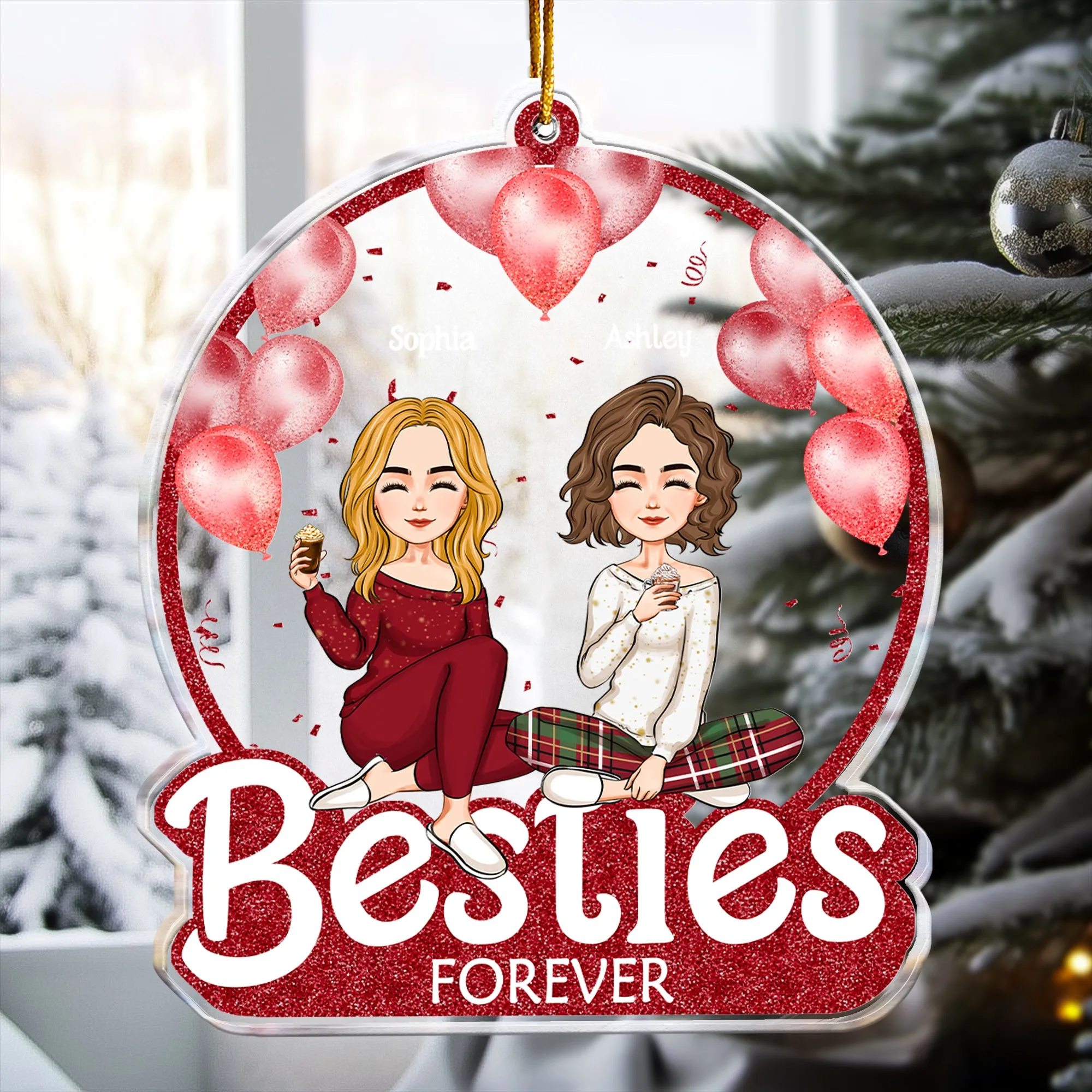 Besties Forever - Red Version - Personalized Acrylic Ornament