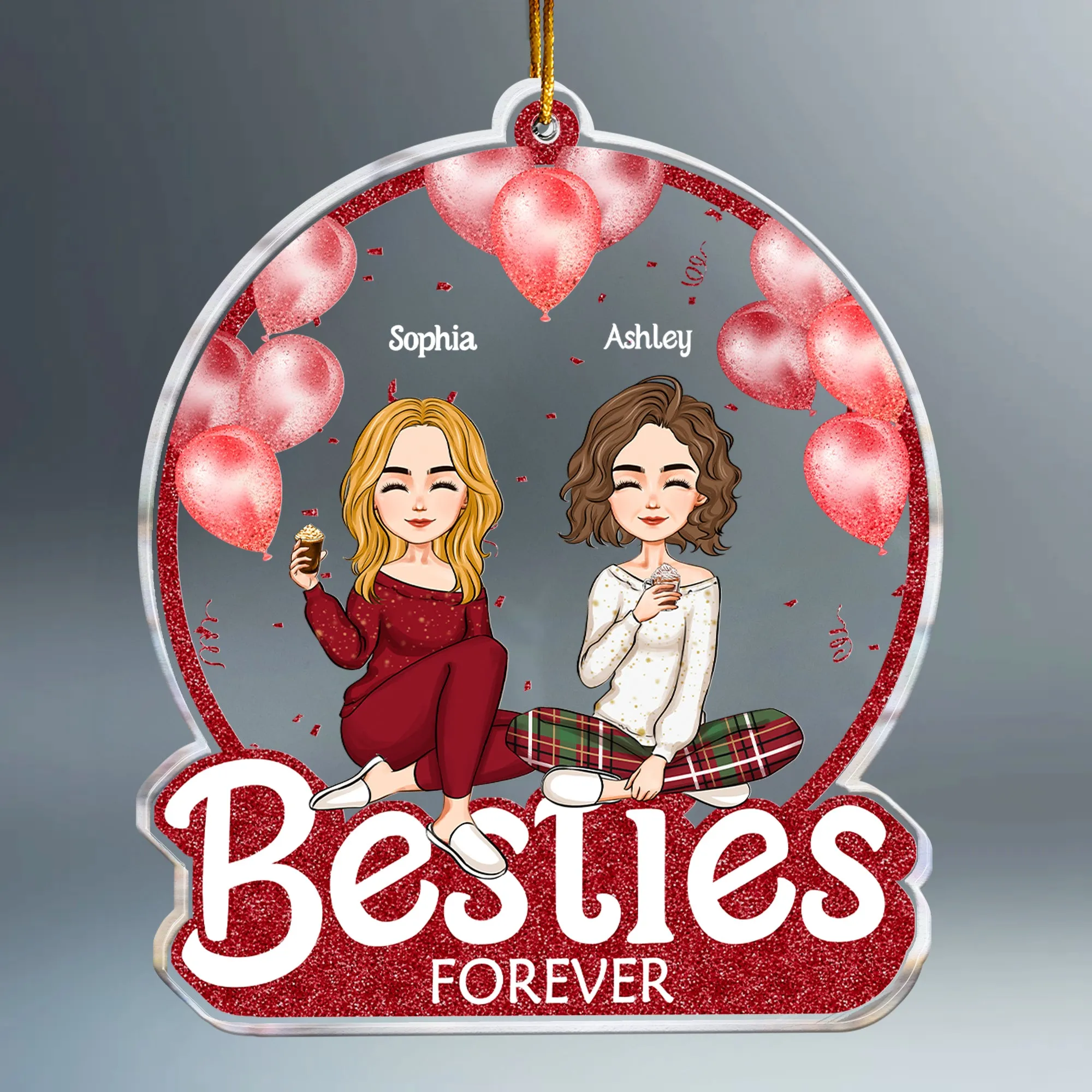 Besties Forever - Red Version - Personalized Acrylic Ornament