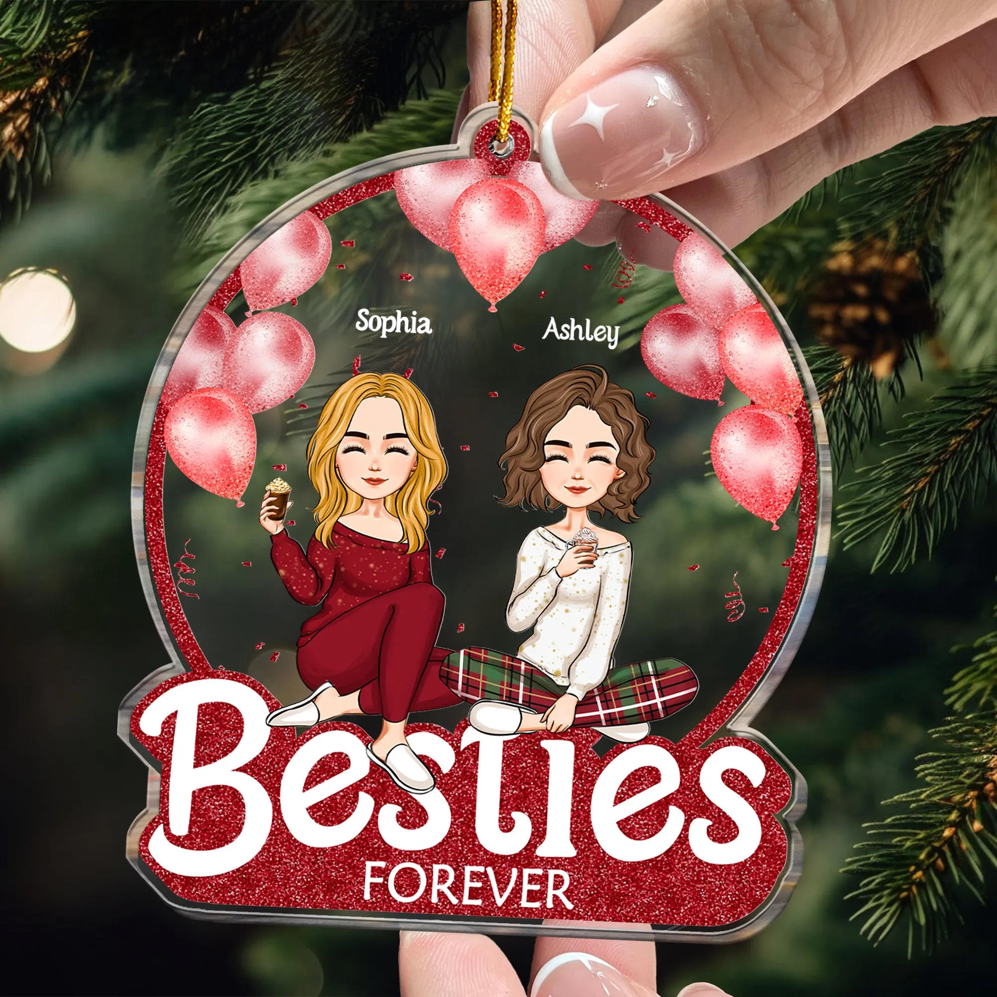 Besties Forever - Red Version - Personalized Acrylic Ornament