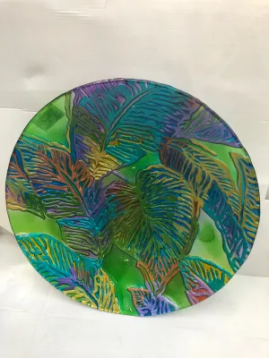 Bird Bath 18” Glass palm leaves