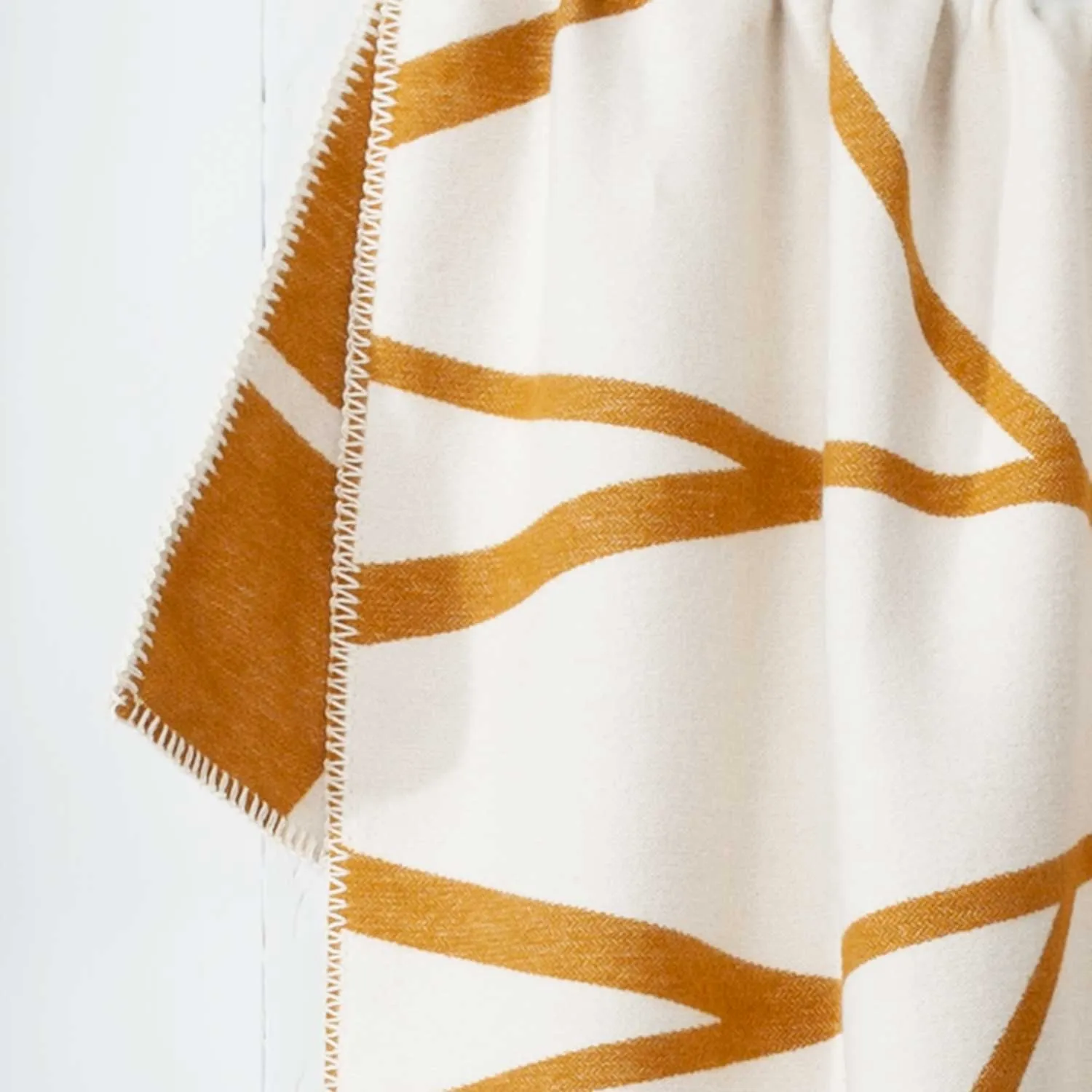 Blanket Stitch Cotton Throw Ochre