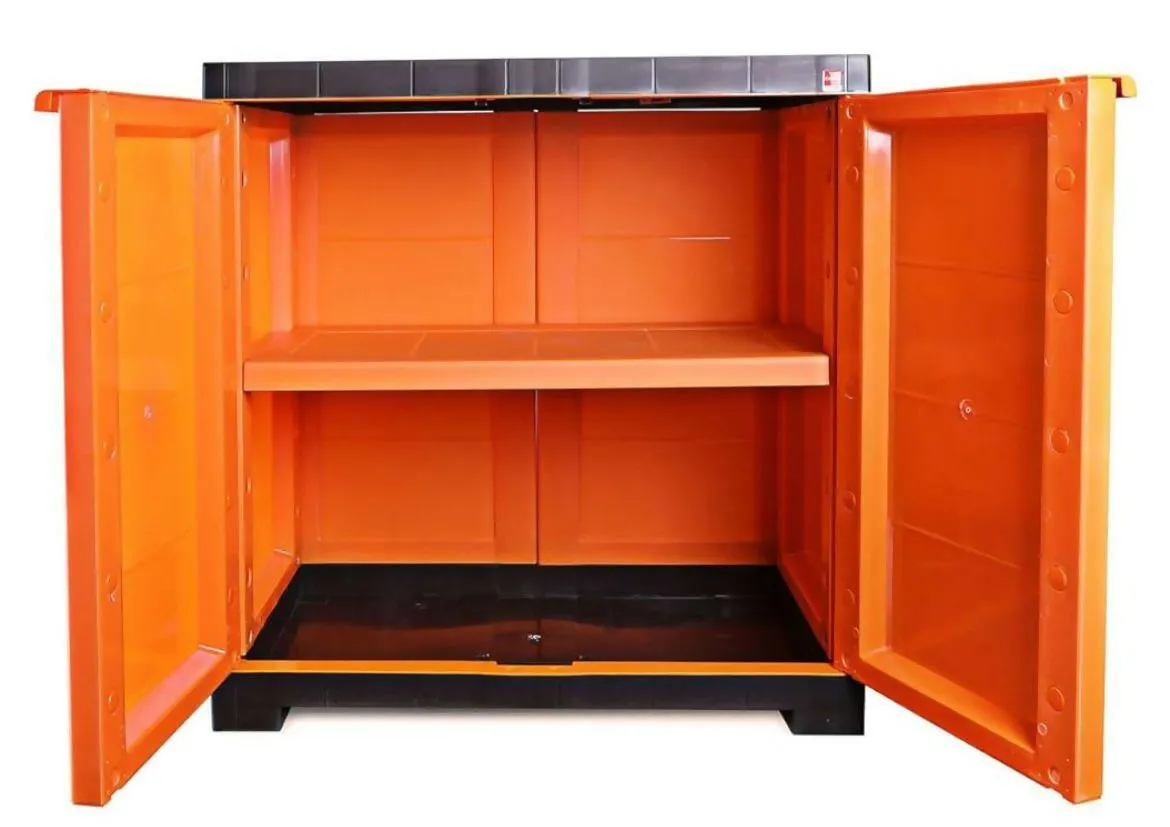 CELLO Novelty Compact Plastic 2 Door Cupboard with Shelf (Orange and Brown)