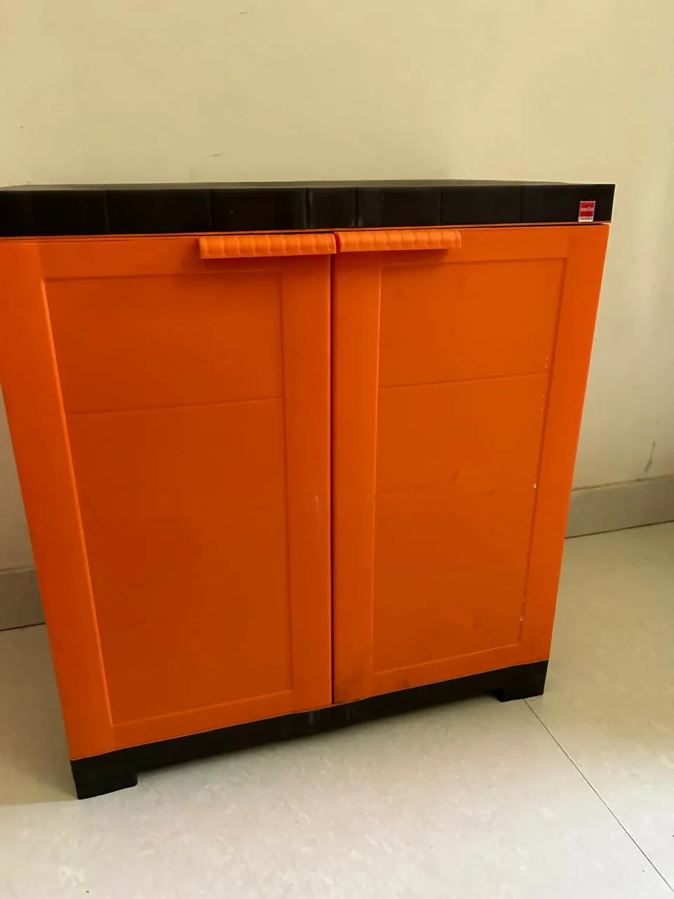 CELLO Novelty Compact Plastic 2 Door Cupboard with Shelf (Orange and Brown)