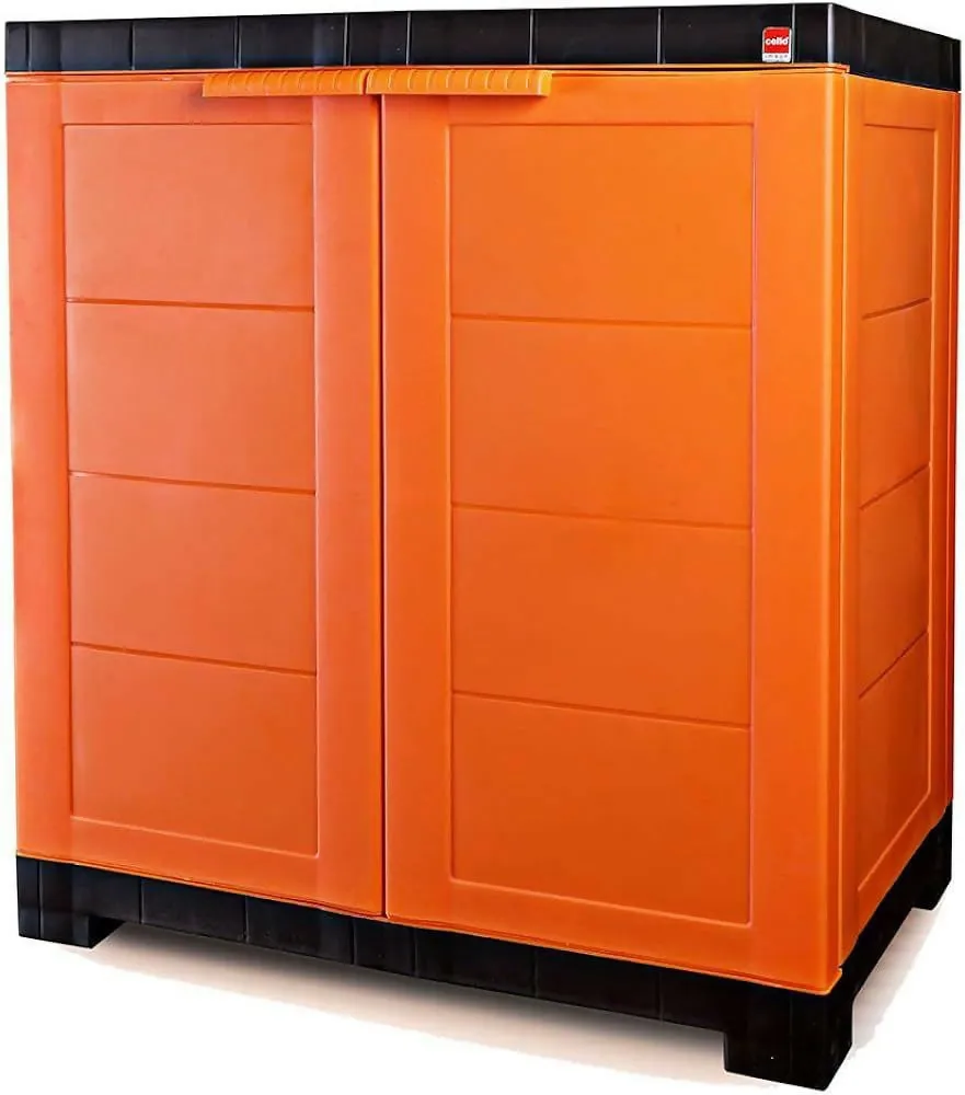 CELLO Novelty Compact Plastic 2 Door Cupboard with Shelf (Orange and Brown)