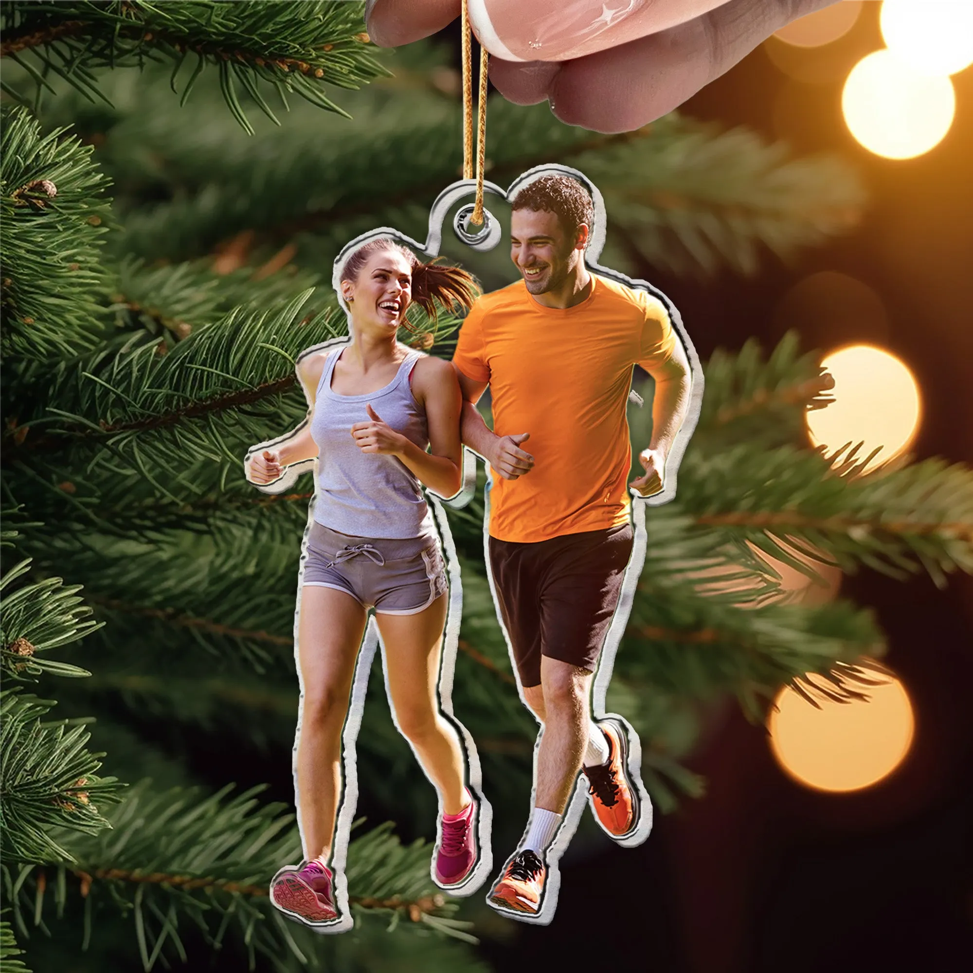 Christmas Gift For Running Couple - Personalized Acrylic Photo Ornament