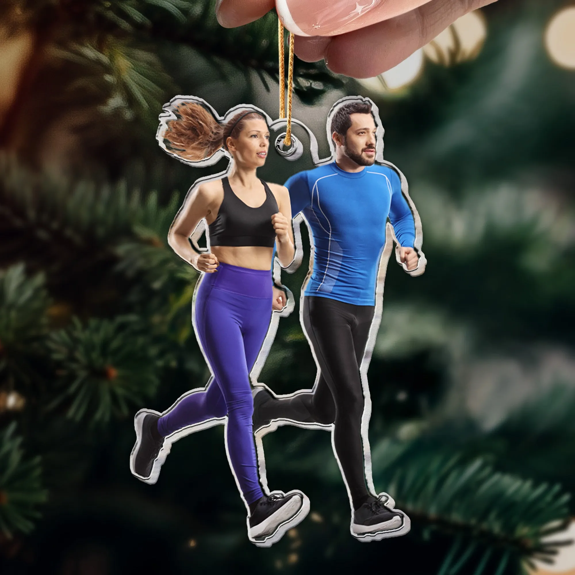 Christmas Gift For Running Couple - Personalized Acrylic Photo Ornament