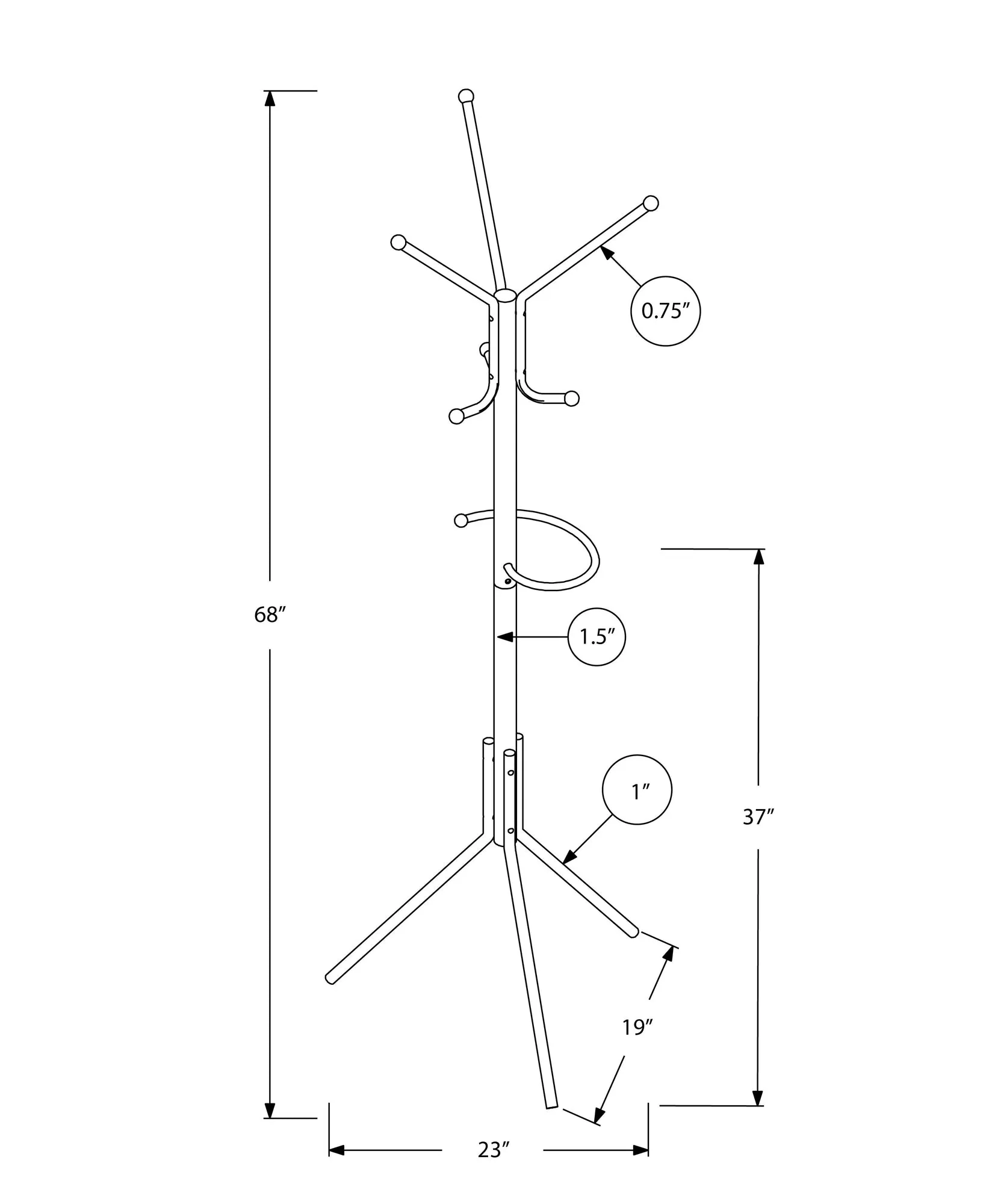 Coat Rack - 68"H / Silver Metal