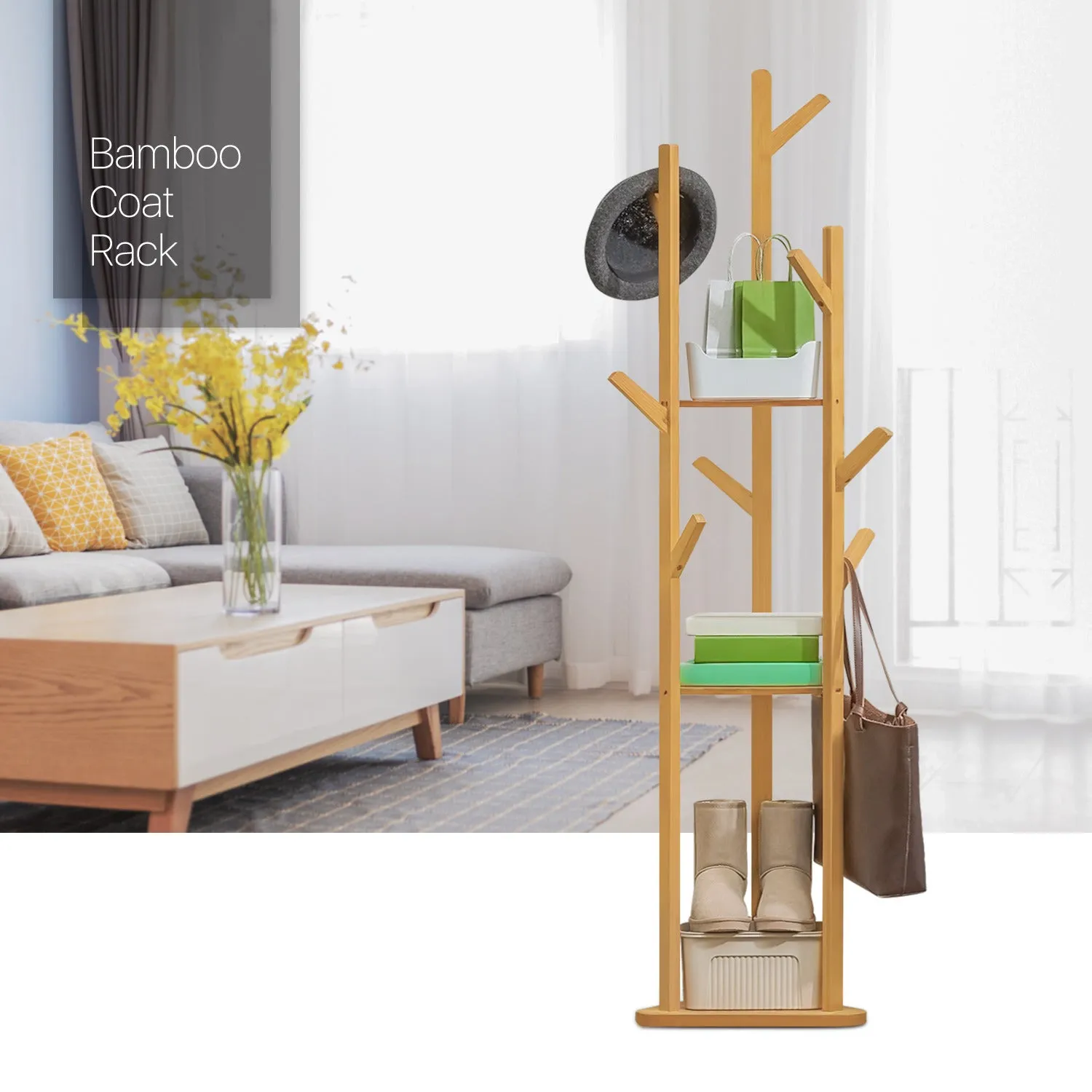 Coat Tree Stand - 3 Tier Shelves