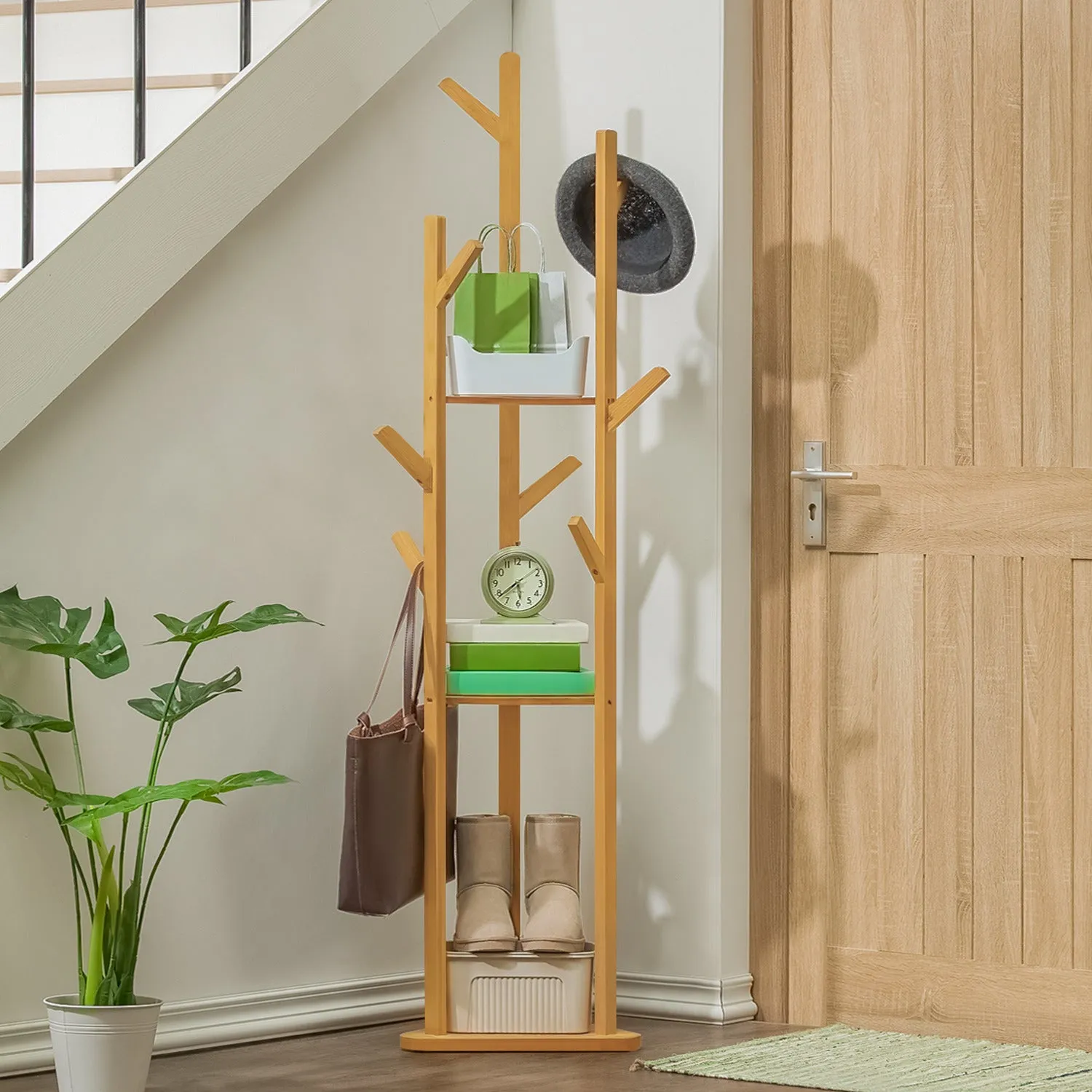 Coat Tree Stand - 3 Tier Shelves