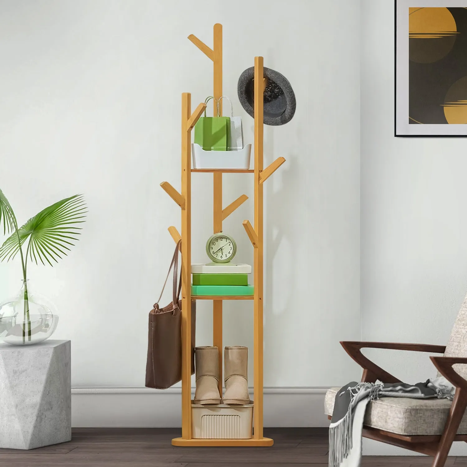 Coat Tree Stand - 3 Tier Shelves