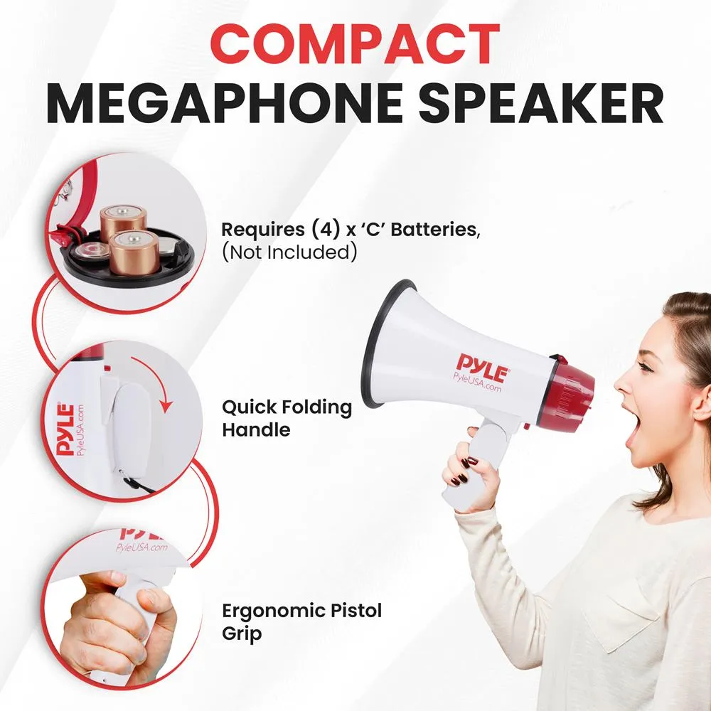 Compact Megaphone Speaker, Battery Operated, Siren Alarm Mode, Volume Control