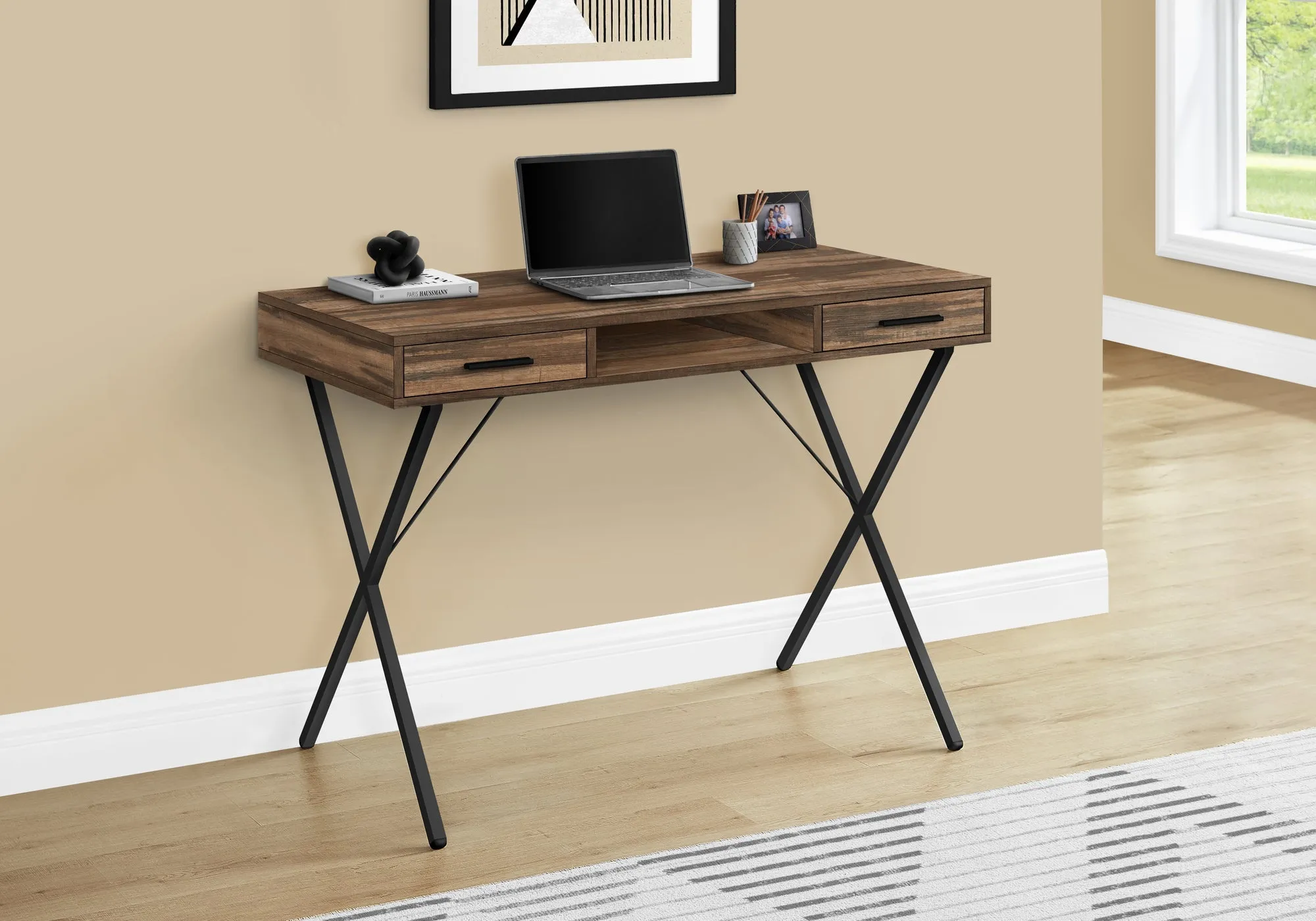 Computer Desk - 42"L / Brown Reclaimed Wood / Black Metal