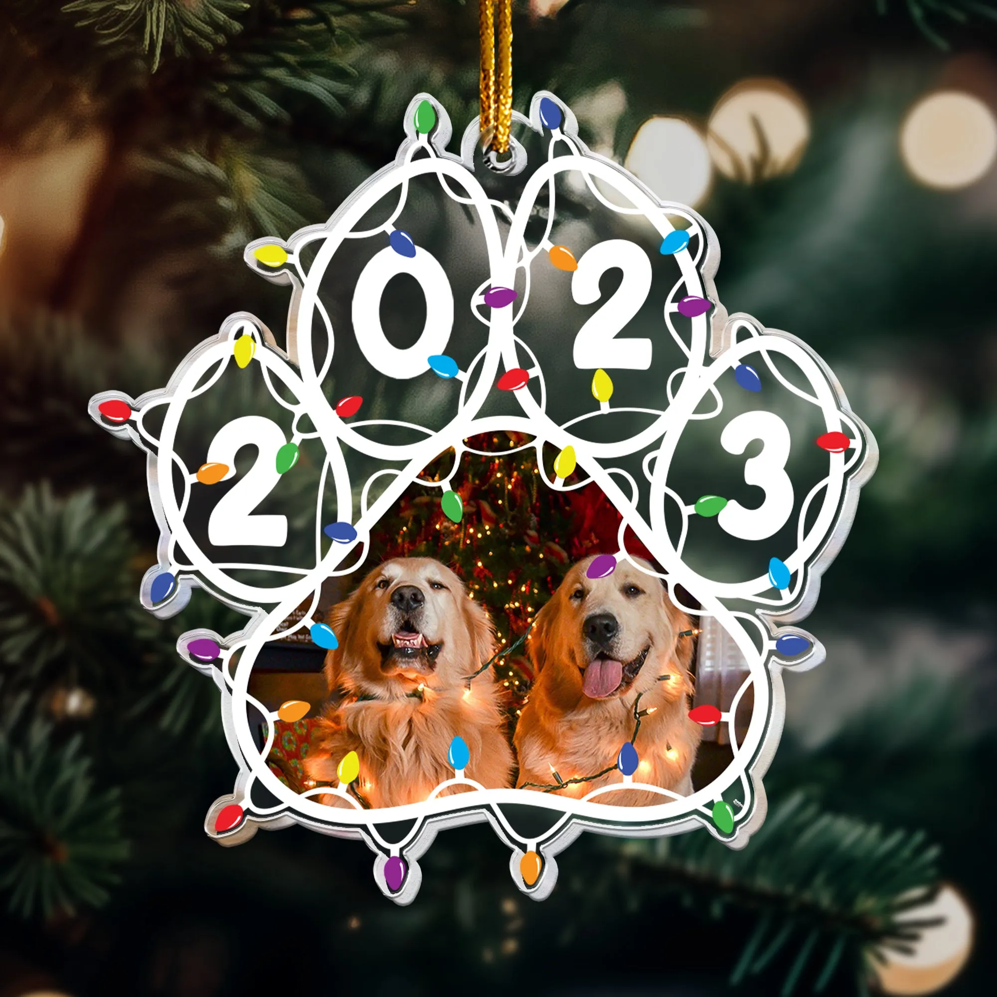 Custom Photo Funny Pet Pawprints Christmas Led Light - Personalized Acrylic Photo Ornament