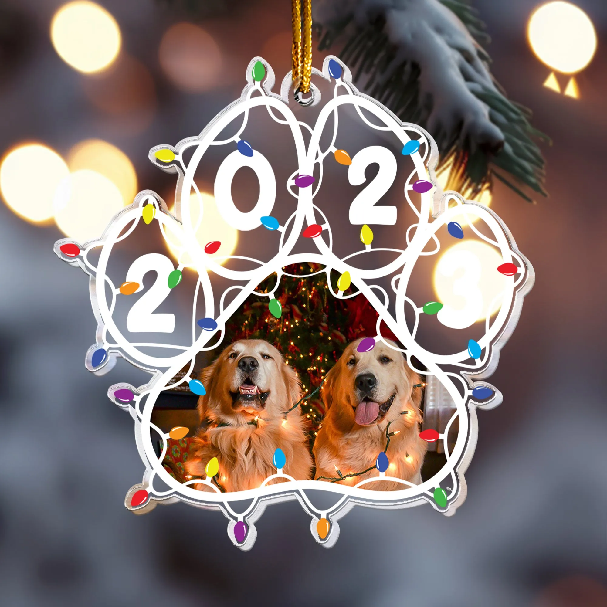 Custom Photo Funny Pet Pawprints Christmas Led Light - Personalized Acrylic Photo Ornament