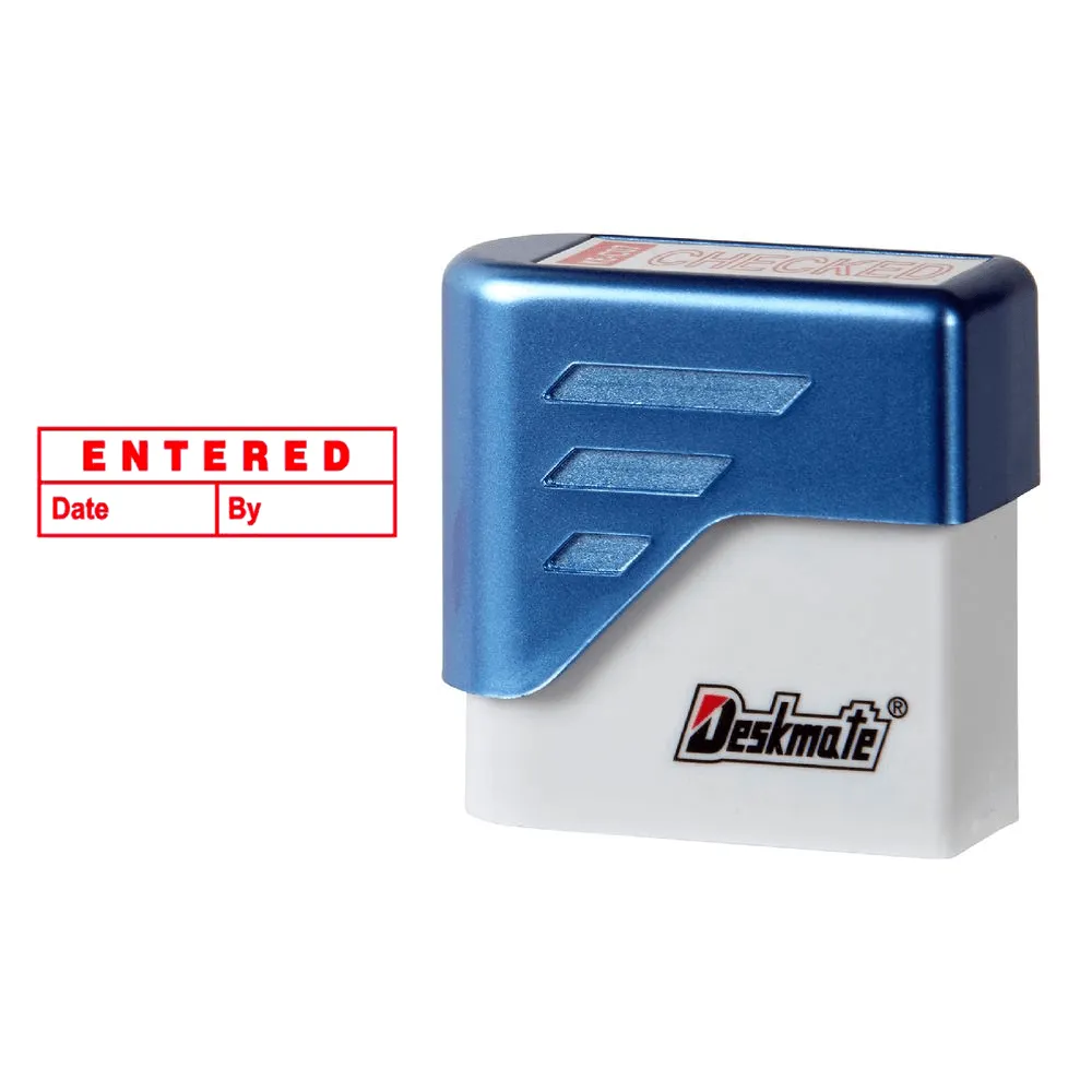 Deskmate Pre-Inked Stamp Entered Date By Boxes Red