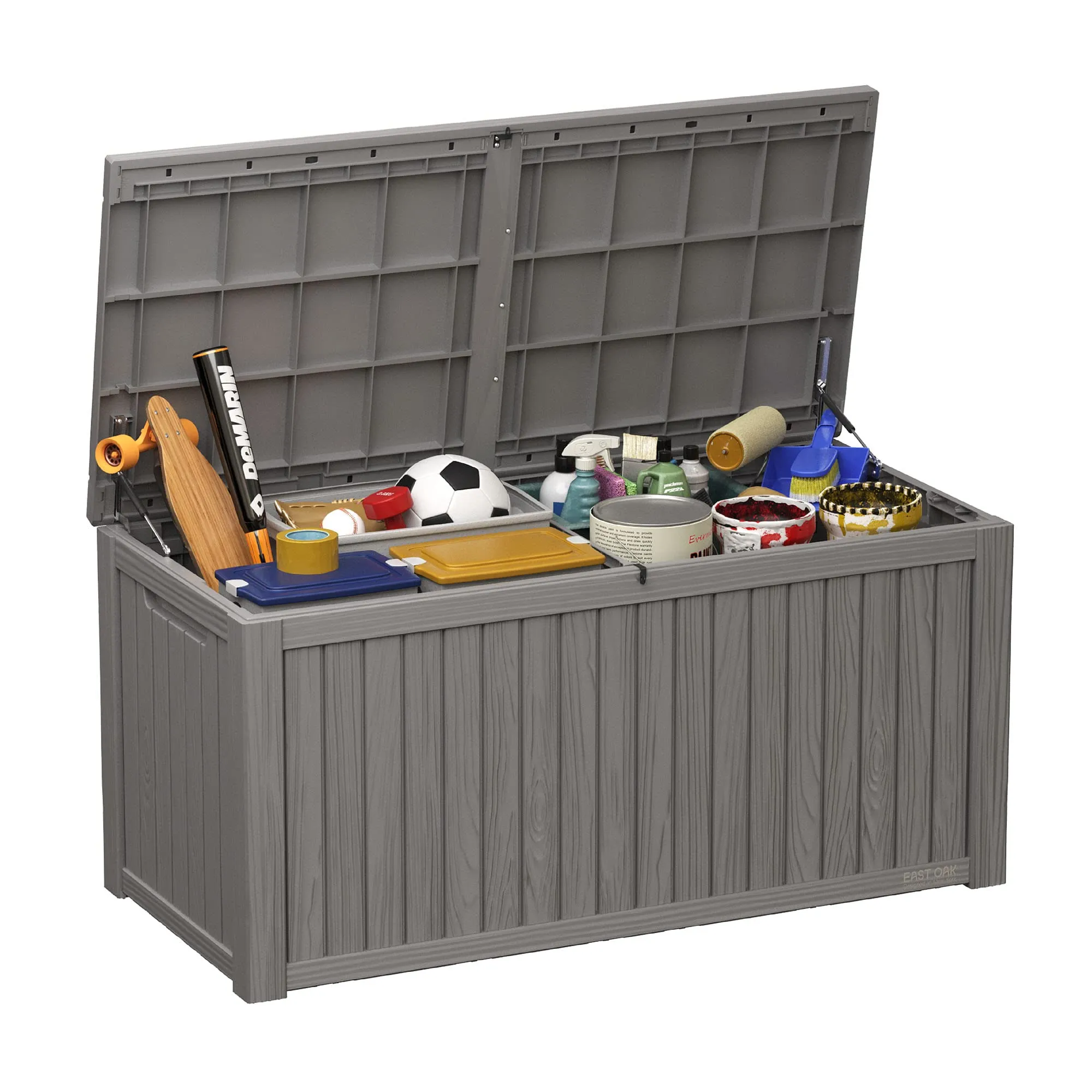 EAST OAK 180 Gallon Outdoor Storage Box: Resin, Lockable, Grey