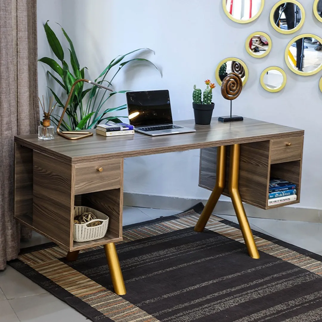 Eclectic Office Desk with Bookshelf